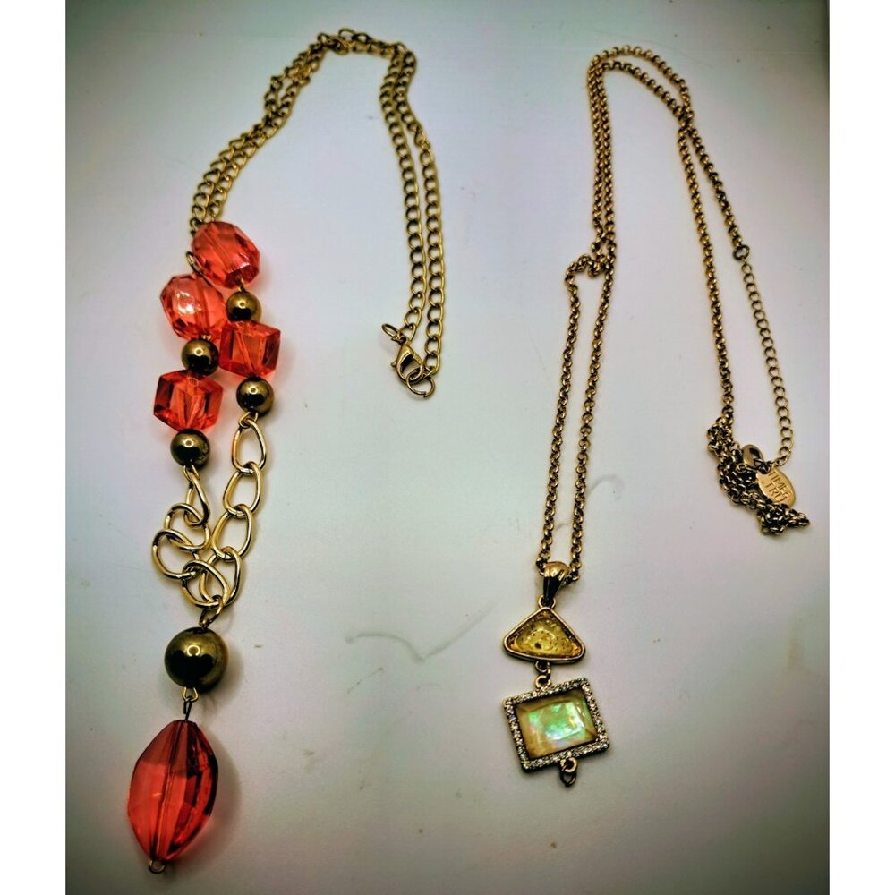 Lot 2 Long Womens Chain Necklace‎ Goldtone Orange Costume Jewelry